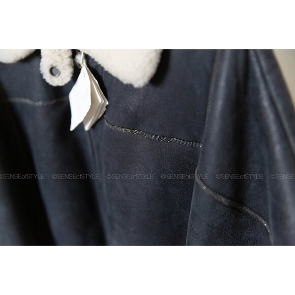 Brunello Cucinelli Shearling Fur Jacket Cape Coat with Monili Poncho Women 40 S - Picture 4 of 9